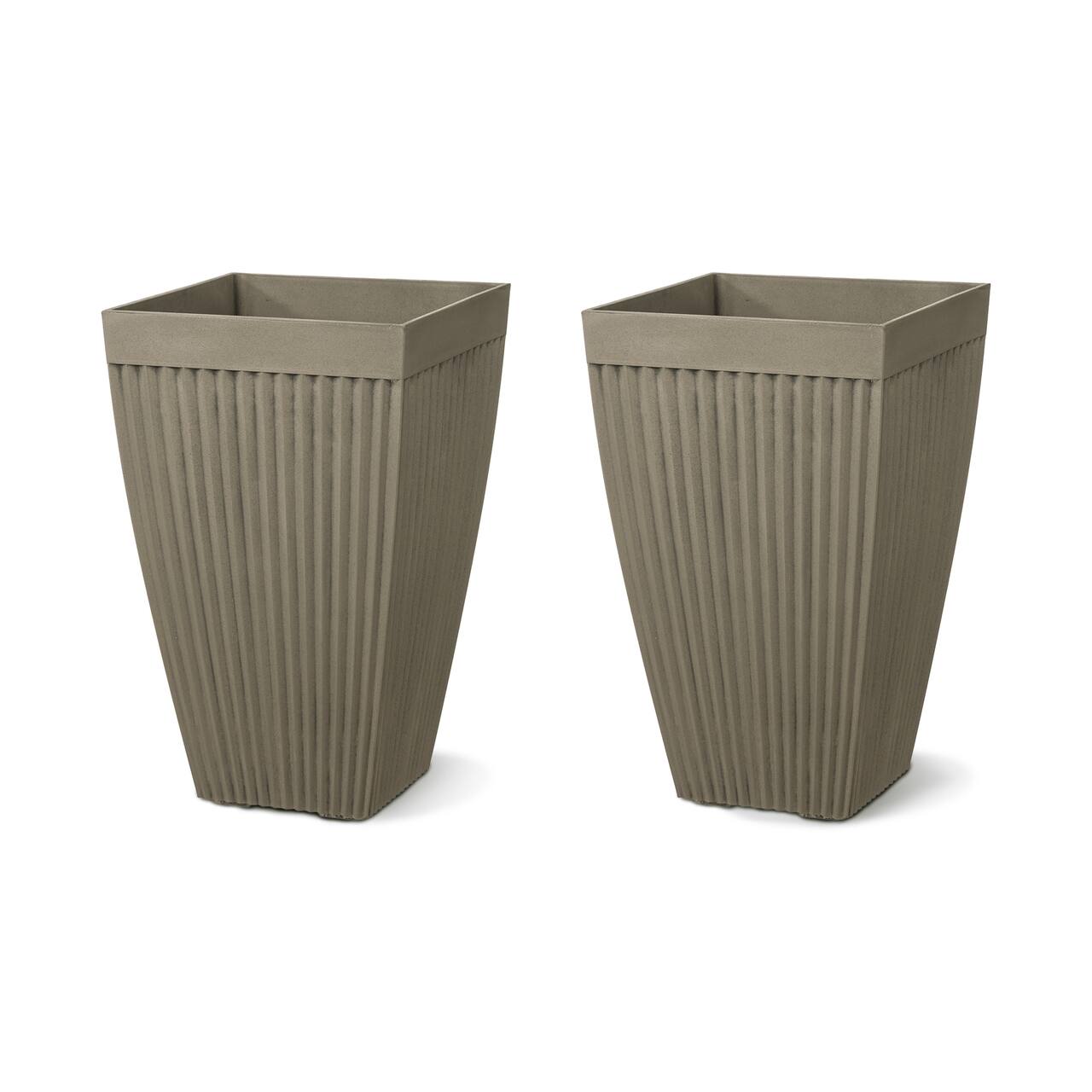Glitzhome® 23" Eco-Friendly Oversized Faux Concrete Square Fluted Pot Planters, 2ct.